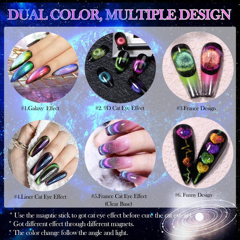 YEPYEPGO 9D Cat Eye Gel Nail Polish Set 12 Colors, Cat Eye Gel Polish with Magnet, Magnetic Cateye Chameleon Galaxy Effects Professional Use for Salon
