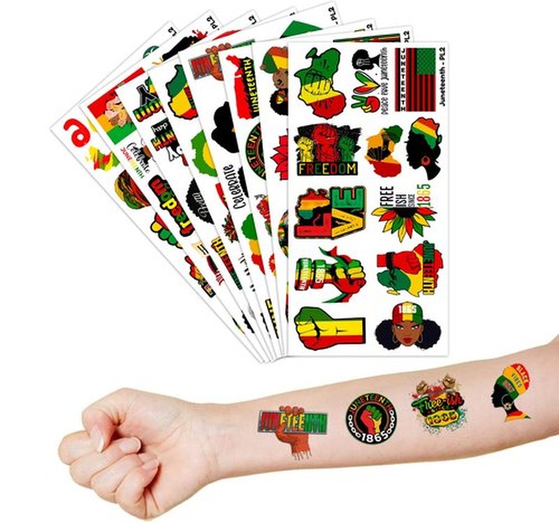96 PCS Happy Juneteenth Freedom Day Temporary Tattoos Theme Birthday Party Decorations Supplies Favors Decor African Americans Independence Tattoo Stickers Gifts For Kids Boys Girls School Prizes