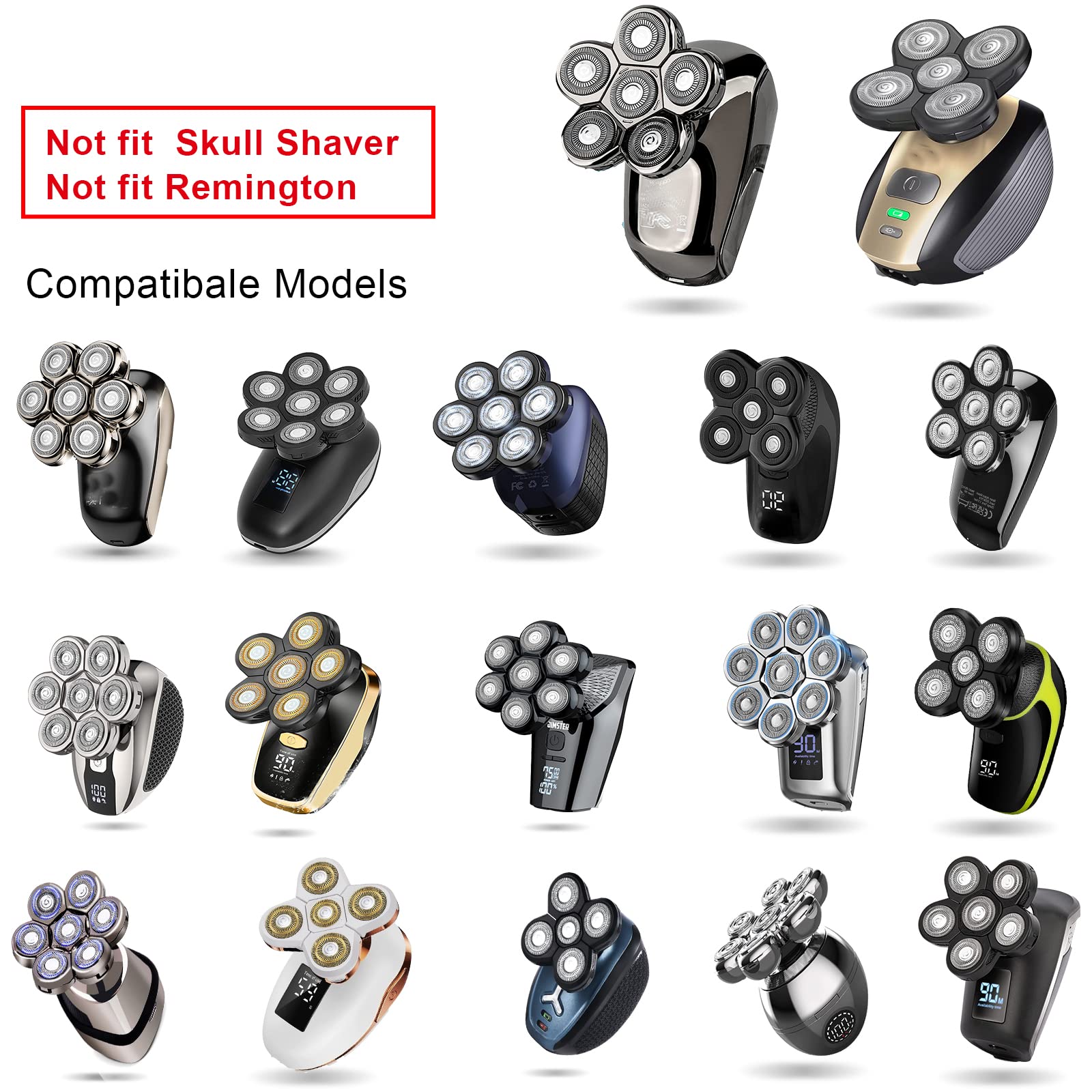 VODOZAVA Head Shaver Replacement Heads Magnetic 7 Blades Razor Replacement Blades Compatible with Freebird Shaver & Other Brands (black5)