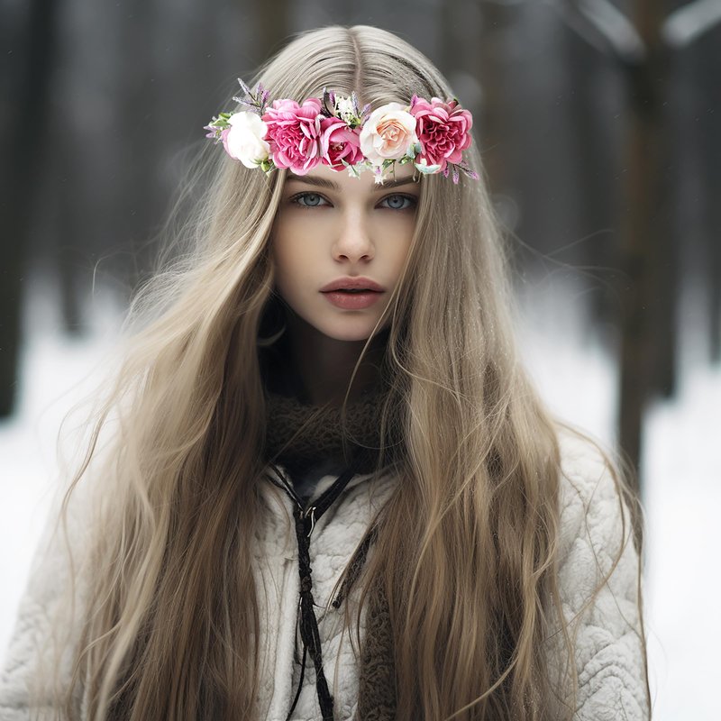 Vivivalue Fairy Floral Crown Flower Headband Woodland Headpiece Hair Wreath Forest Elven Circlet for Women Halloween Renaissance Wedding Bridal Cosplay Prom Photo Props Pink