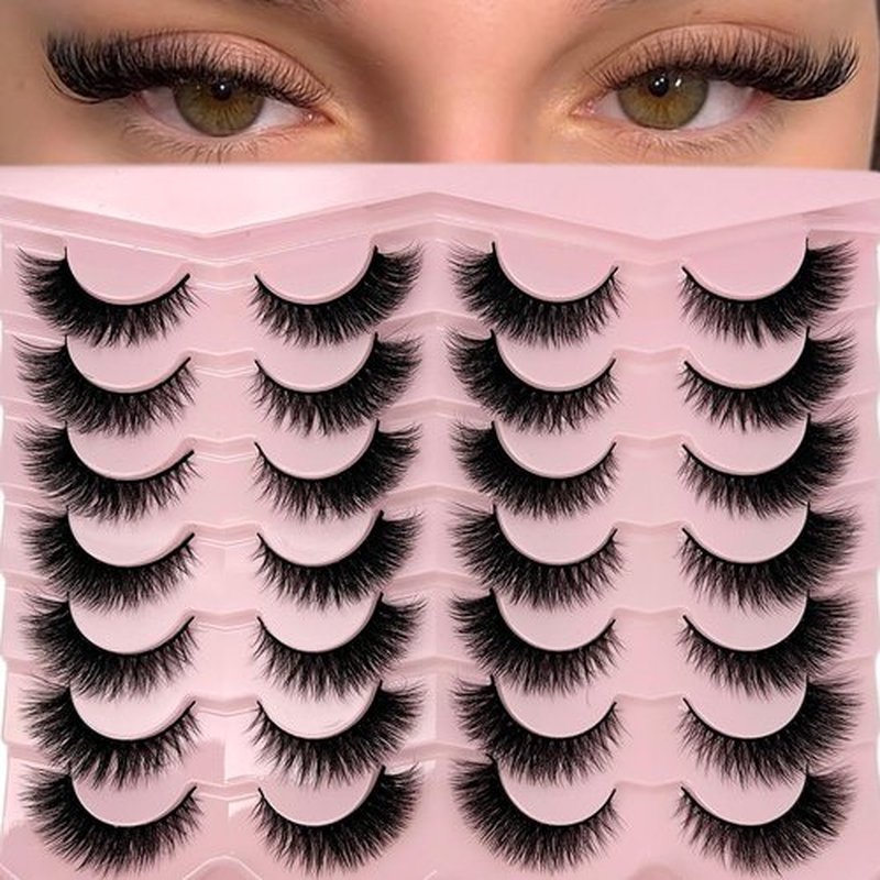 loladook Cat Eye Lashes Natural Look Short Fluffy 16mm Faux Mink Full Strip Lashes Pack 3D C Curl Volume Fox Eye False Eyelashes 14 Pairs