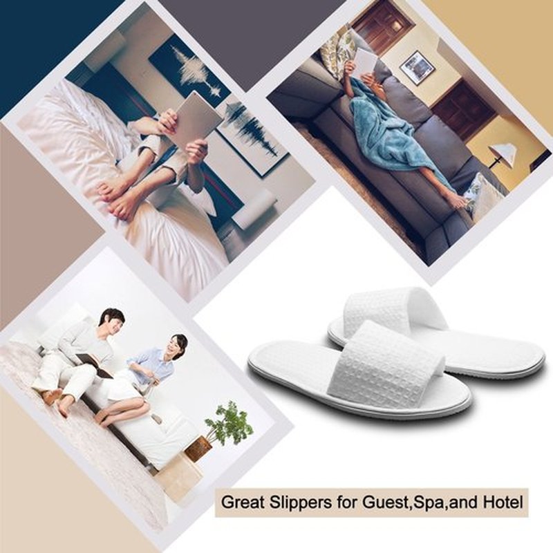 AhfuLife 5 Pairs of Waffle Spa Slippers, Open Toe White Slippers - Fit Most Men and Women for Spa, Party Guest, Hotel and Travel