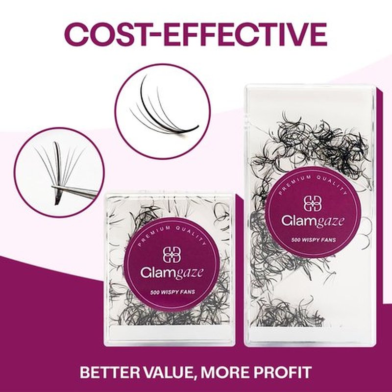 GLAMGAZE 500 Wispy Promade Fans - 5D 7D 9D, C CC D Curl, 0.05-0.07mm Thickness, 9-16mm Length - Wispy Lashes Handmade Premade Lash Fans Loose Spike Premade Fans Eyelash Extensions (5D-0.07-D 12mm)