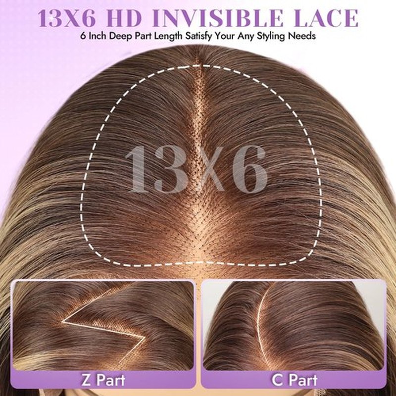 Eawwii 13x6 HD Lace Front Glueless Ombre Blonde Wig for Women Free Parting Layered Straight Synthetic Hair Natural Hairline Heat Resistant Beginner Friendly Daily Use 24 Inch
