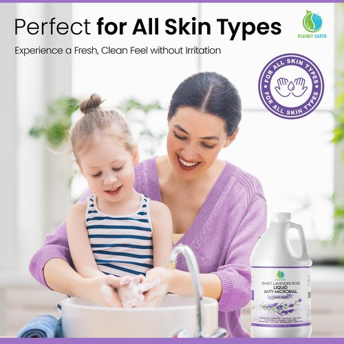 Plainly Earth AntiMicrobial Hand Soap 64 oz - Soft and Gentle Sweet Lavender Rose Antibacterial Hand Wash Soap, Long Lasting Freshness & Safe for Skin - Eco Friendly Bulk Refill Packaging