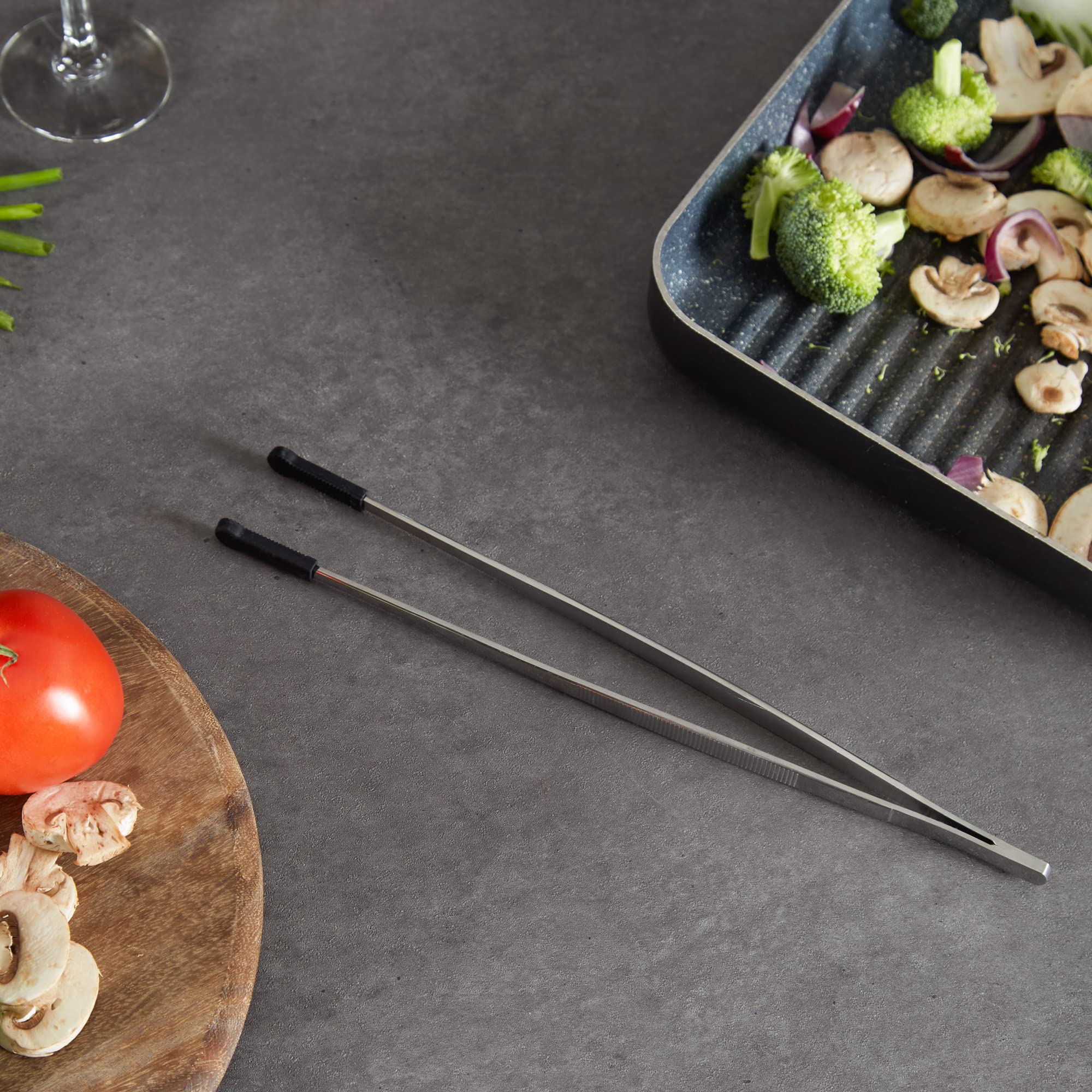 RSVP International Endurance Silicone Tipped Kitchen Tweezers Food Safe, Durable Stainless Steel, Heat Safe up to 475 Degrees F, 12" Length
