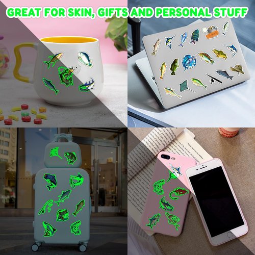 96 PCS Fishing Pre-Cut Luminous Temporary Tattoos Birthday Party Decorations Favors Supplies Decor Gone Fishing Fisherman Glow in The Dark Stickers For Girls Boys Gift School Prizes Rewards (Luminous)