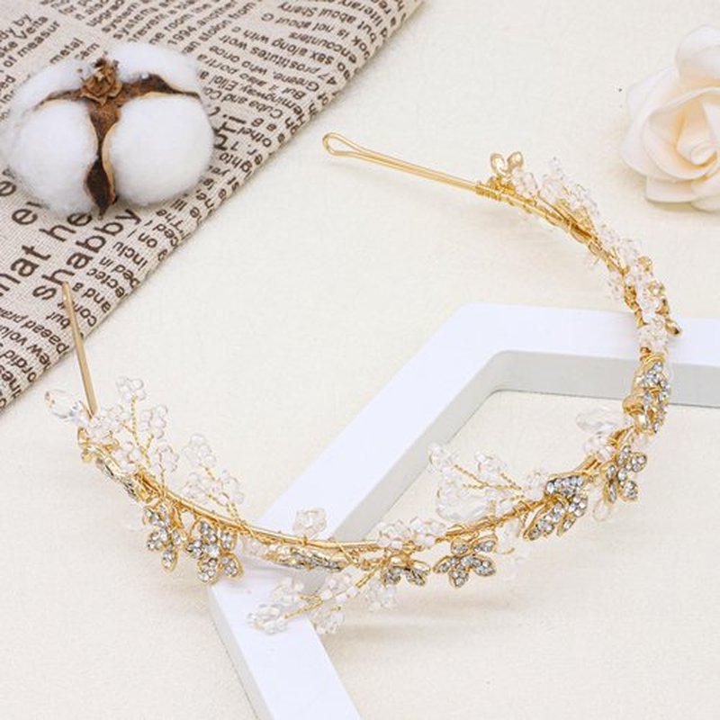 Oriamour Flower Girl Headband With Crystal Rhinestone Princess Teen Girls Headpiece For Birthday, Wedding,Photography,First Communion (Gold, 14'')