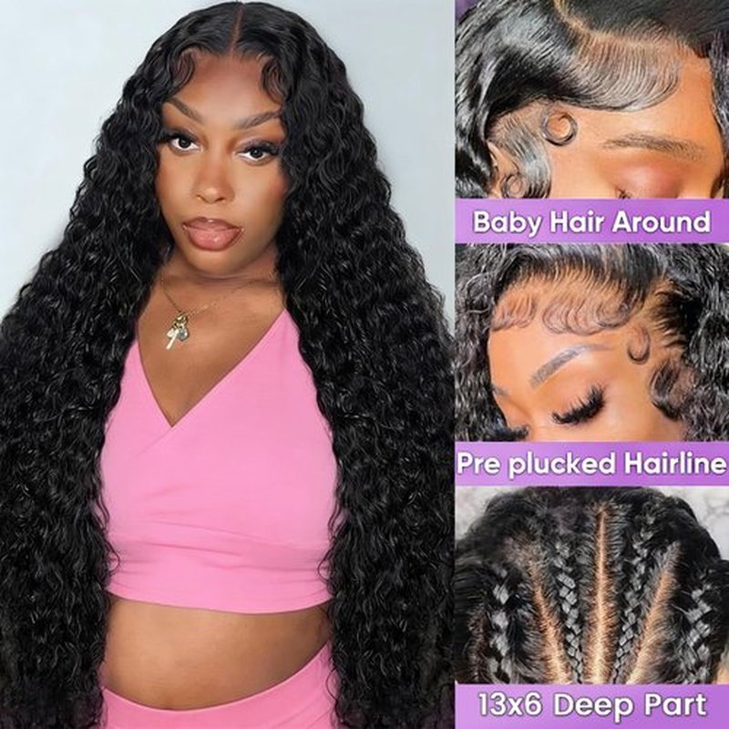 Gaoosi 13x6 Deep Wave Lace Front Wigs Human Hair 30 Inch Curly Deep Wave Wig Human Hair 13x6 200 Density HD Lace Front Wigs Human Hair Pre Plucked Curly Human Hair Wig for Women Natural Black Color