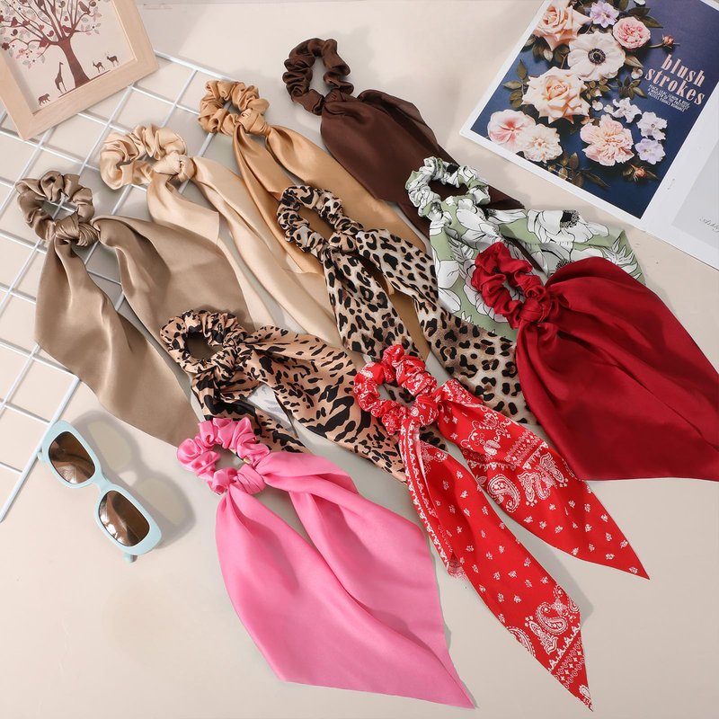 Yuxung 24 Pcs Hair Scarf Scrunchies with Ribbon Knotted Bow Hair Ties Bands Bulk Elastic Ponytail Holder Stylish Accessories for Women