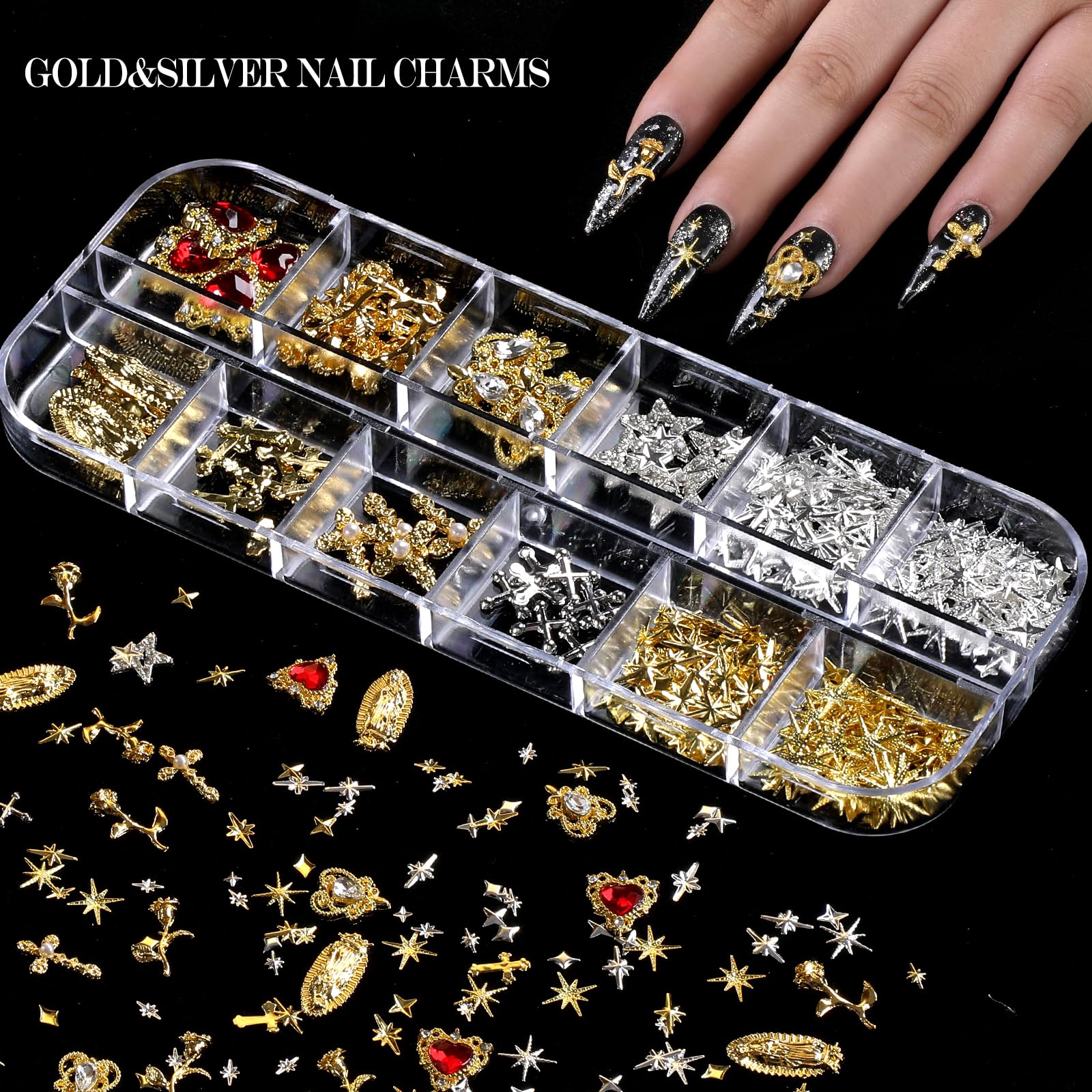 YGQQOY Nail Charms,Nail Gems, Flower Bow Butterfly Nail Charms and Gems,Nail Art Studs and Rhinestones,Nail Decorations Kit with Gold Beads,White Pearls for Nails,Nail Glitters and Stickers