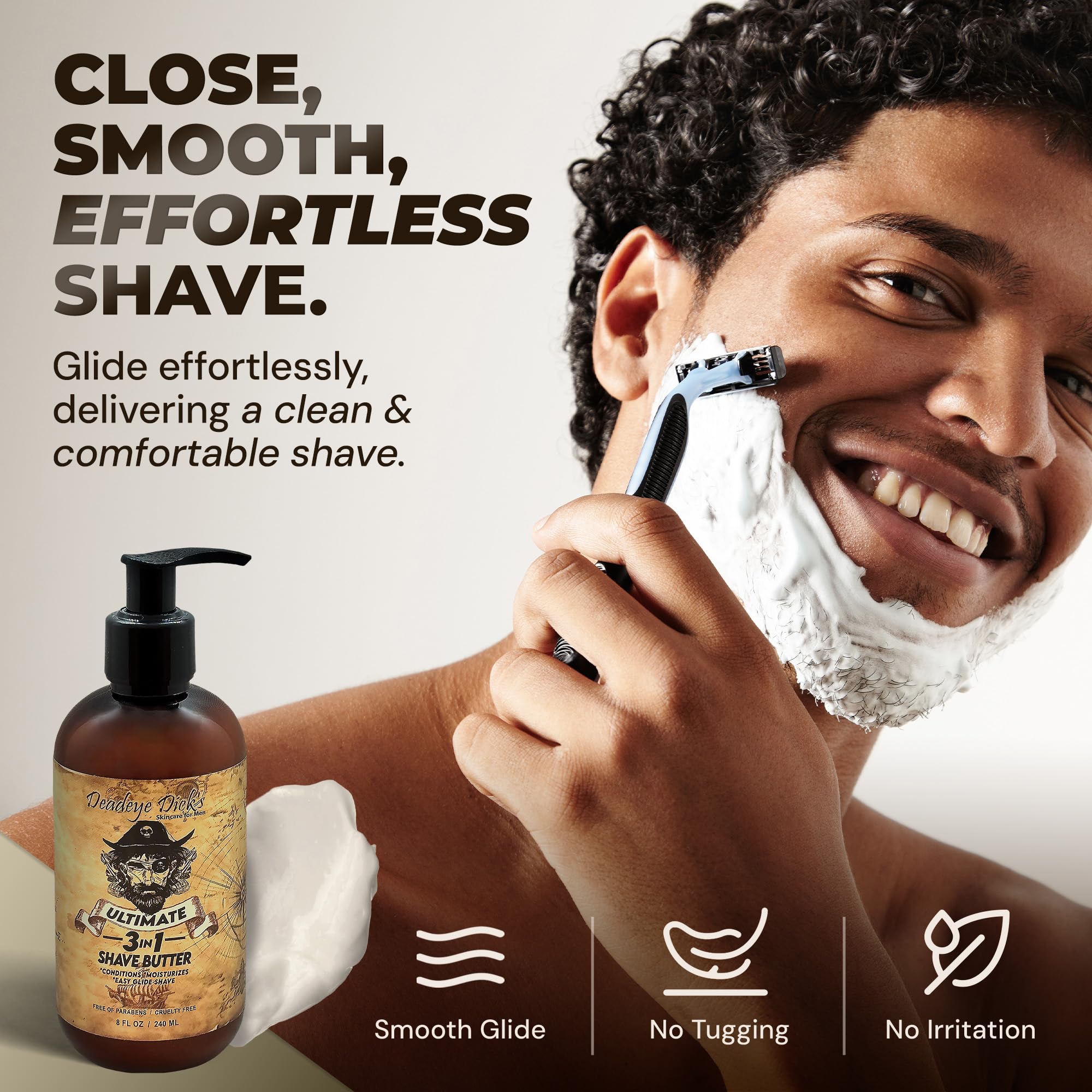 DeadeyeDick's 3-in-1 Shave Butter | Natural shaving cream mens & women | shaving cream sensitive skin formula | shave cream for Face, Head & Body | Irritation-Free Shave Cream | 8 FL Oz