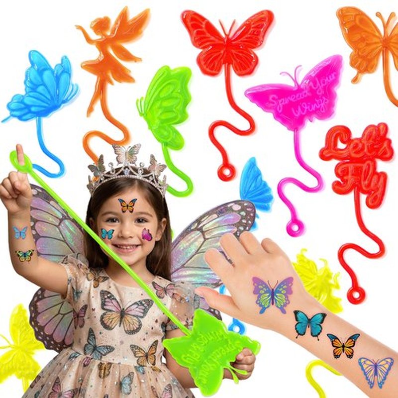 48PCS Butterfly Party Favors - 24PCS Temporary Tattoos & 24PCS Stick Hands Party - Perfect Birthday Party Supplies, Goodie Bag Stuffers, Treasure Box Toys, Classroom Prizes, and Student Gifts