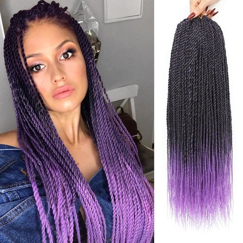 NAYOO Senegalese Twist Crochet Hair - 8 Packs 18 Inch Ombre Purple Crochet Hair For Black Women, 35 Strands/Pack Small Twist Crochet Braids Hair Hot Water Setting, Crochet Braiding Hair Straight Ends