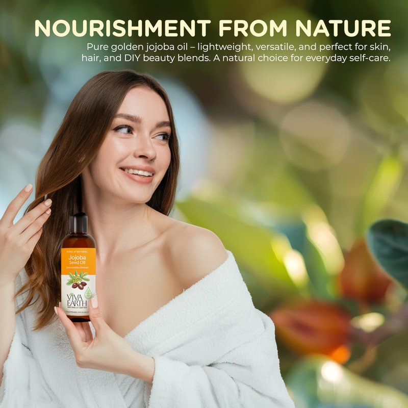 Viva Earth Jojoba Oil – 100% Pure and Natural Cold Pressed Jojoba Oil for Hair Growth, Skin, Beard, Body, Cuticles, and DIY Carrier Blends – Lightweight, Fast-Absorbing Cosmetic Oil, 8 oz