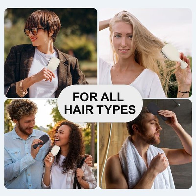 Jurrissa Mini Boar Bristles Hair Bursh, Travel Size Hair Brush for Women Men Kids, Protable Small Hair Brush for Pockets Purses, Mini Detangler Brush for Smooth Add Shine(White)
