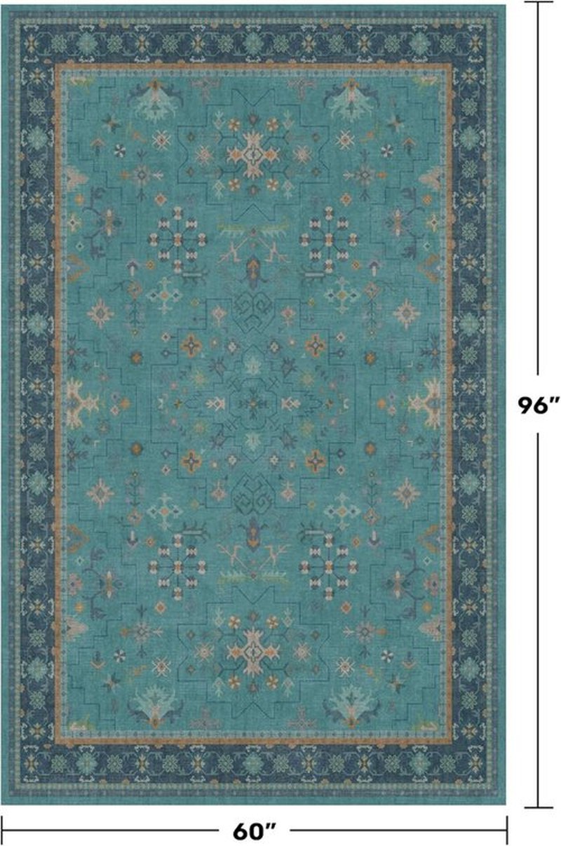 Regine Switzerland Washable Teal 5x8 Area Rug - Modern Floral Design, Non-Skid, Stain Resistant