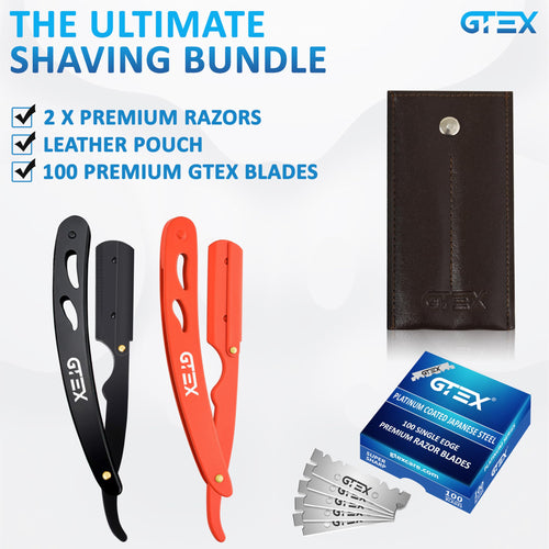 2 Straight Razor For Men (Red Black), 100 GTEX Premium Blades (Japanese Steel) - 2Pack Straight Edge Razor 100 Platinum Razor Blade - Navajas Para Barbero - Barber Razor For Men, Beard Razors