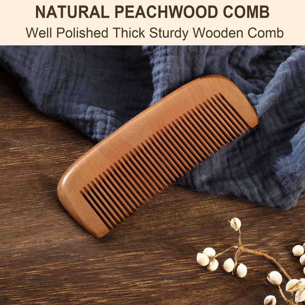 Moreinday Wooden Beard Comb for Men, Fine Tooth Comb - Peachwood