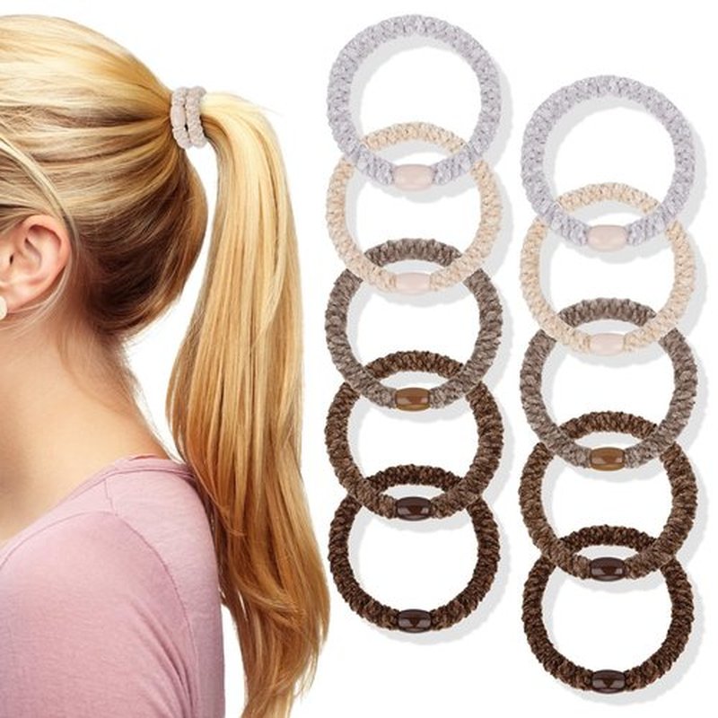 FORENEE Braided Hair Ties No Damage, 10 Pcs Soft Plush Hair Bands for Women's Hair, Bracelet Hair Elastics & Ponytail Holders for Thick Hair - Brown