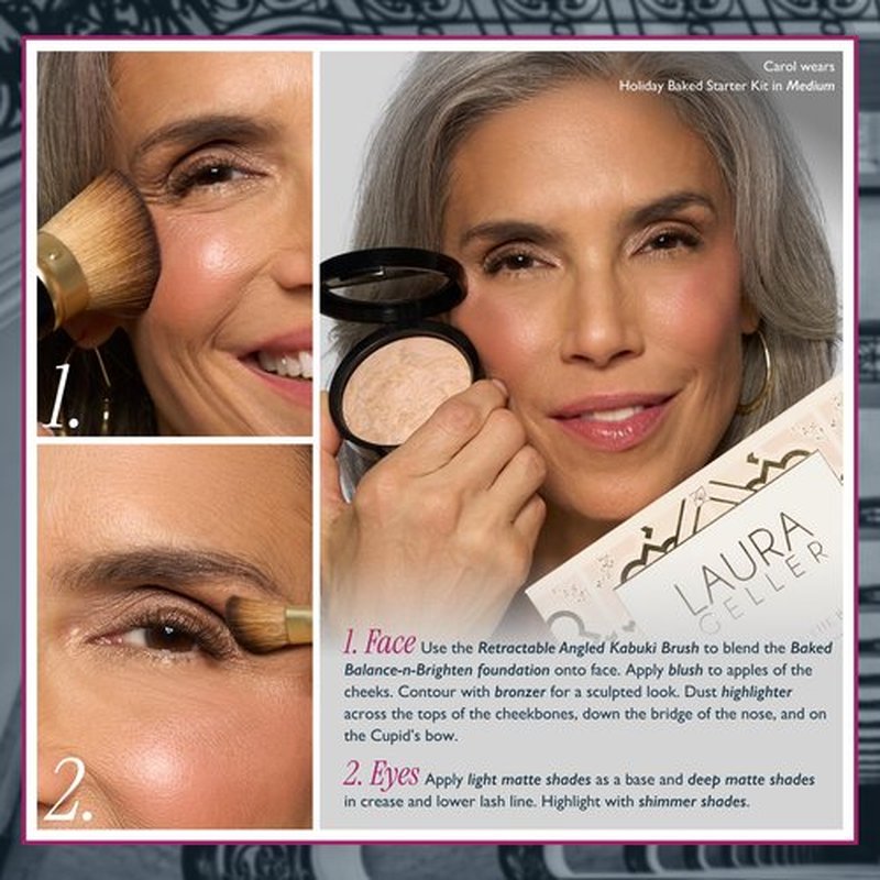 LAURA GELLER NEW YORK Baked Starter Kit- Baked Balance-n-Brighten, Medium + Best of the Best Tuscan Dreams Face Palette + Retractable Angled Kabuki Brush - Holiday 2025 Exclusive