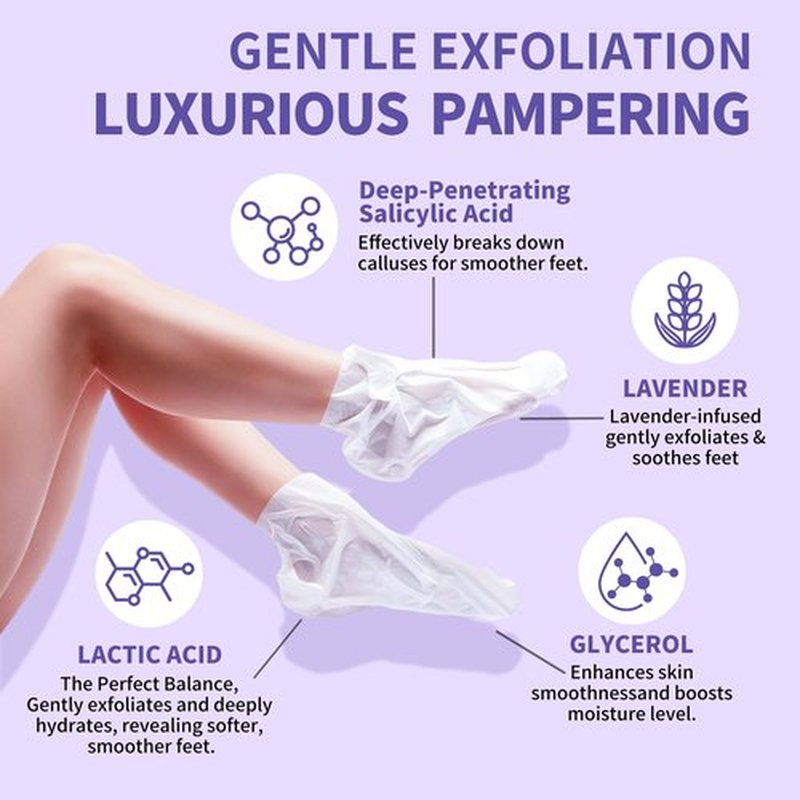 Foot Peeling Mask 5 Pairs - Foot Mask for Dry Cracked Feet, Feet Peeling Masks that Remove Dead Skin for Soft Heels (Lavender)