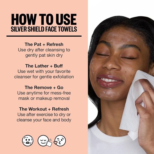 Peace Out Silver Shield Face Towels - Disposable, Biodegradable, Super Absorbent for Sensitive Skin | 30 Count