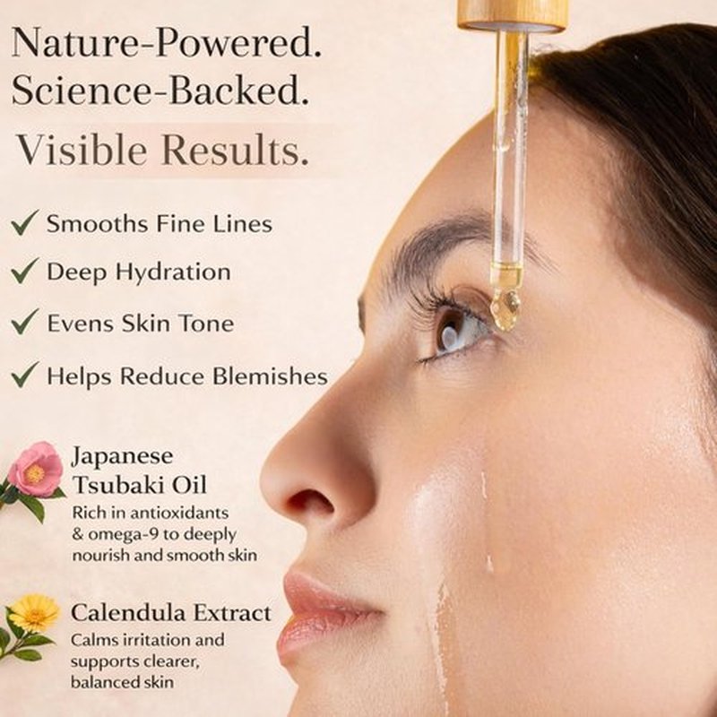 Finally 100% Organic Tsubaki Face Oil & Under-Eye Serum - Hydrating, Brightening Formula for Glowing Skin & Even Tone