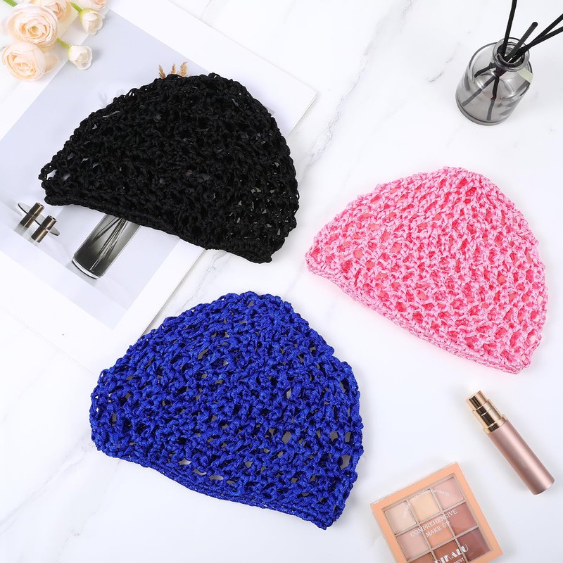 YUXIANLB 3 Pcs Hair Net Cap for Sleeping Breathable Mesh Wrap Elastic Crochet Snood Hair Protection for Night Shower Bath Makeup Ballet Wig Caps Styling Soft Comfortable Sleep Cap Black Hairs Cover