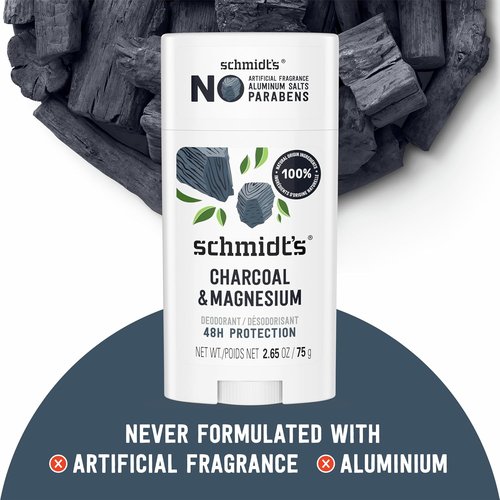 Schmidt's Charcoal & Magnesium Vegan Deodorant - Aluminum-Free, 48-Hour Odor Protection, 2.65 oz | Pack of 2