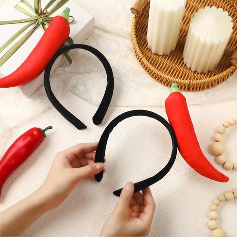 Knitgrip 2 Pcs Funny Headbands Pickle Hot Dog Strawberry Banana Chili Pepper Taco Style Funny Costume Accessories(Chili Pepper)