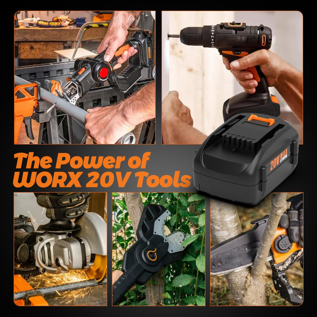 BECDXPal 2 Pack 6500mAh Replacement for Worx 20V Battery and Charger Kit for WA3525 WA3520 WA3575 Compatible with Worx Battery 20V and 40V (2X20V) Cordless Tools