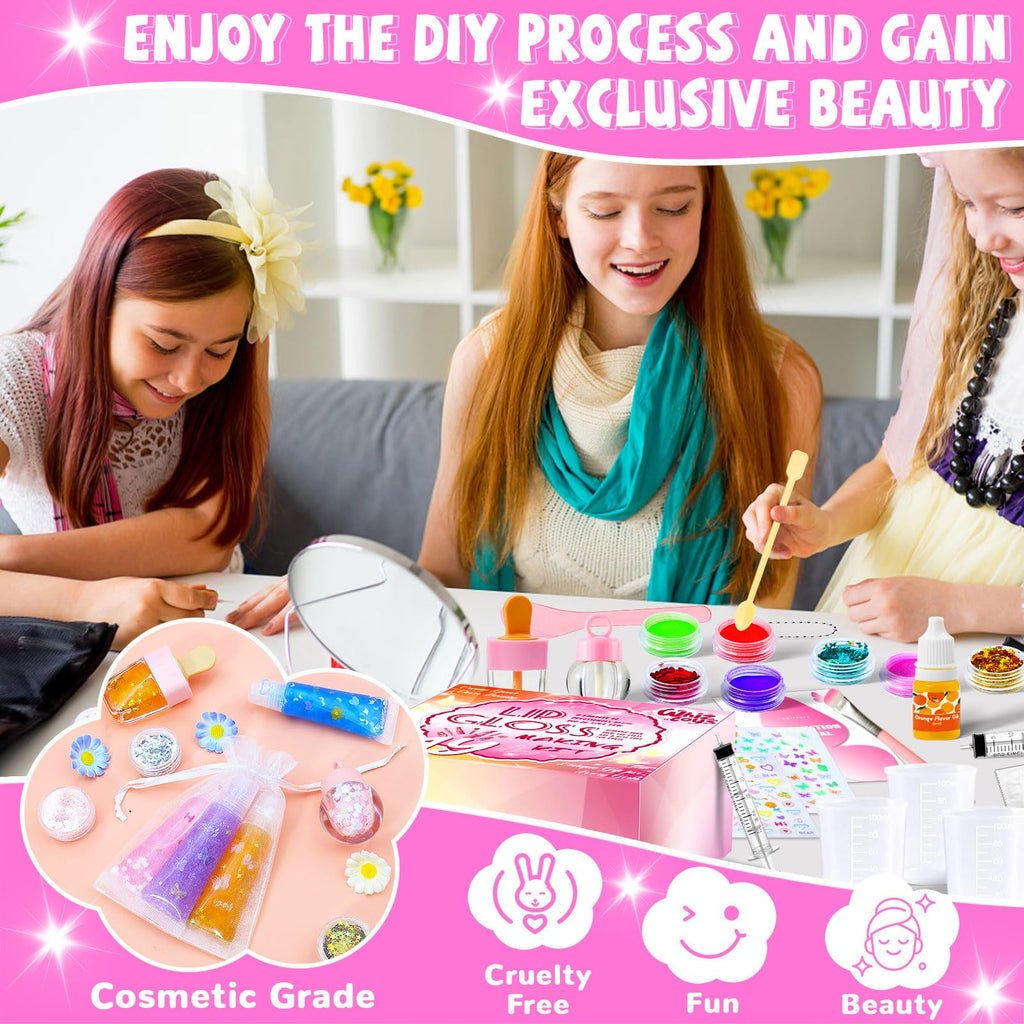 WhizToys 74PCS DIY Lip Gloss Making Kit，Make Your Own Lip Glosses Moisturizing DIY Lip Glaze Handmade Glittery Set for Teens Girls Women Makeup Lover Beginner Birthday Gift
