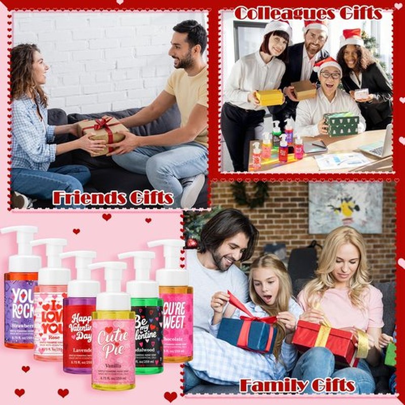 Swiffen 6 Pack Valentine's Foaming Hand Soap with Pump Care Moisturizing Liquid Scented Foam Hand Wash Valentine's Galentine's Day Sweet Gifts for Kitchen Bathroom Family Teacher Staff 8.75 Fl. oz