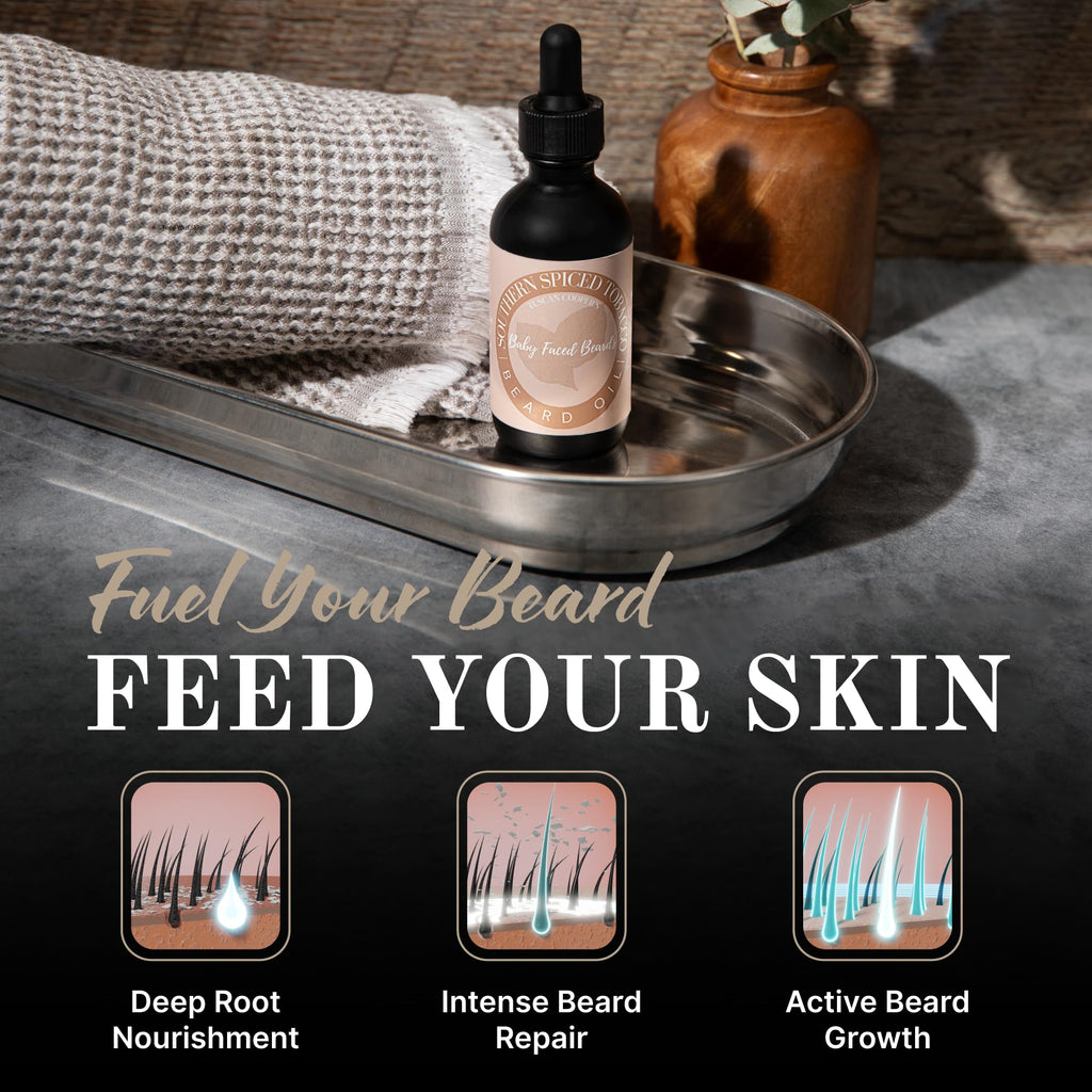 Tuscan Cooper's Baby Faced Beards Oil for Men - 3 Pack Bundle - Rawhide & Pear, Lumberjack, and Southern Spiced Tobacco Scents - Hydrating and Nourishing Beard Softener for All Hair Types