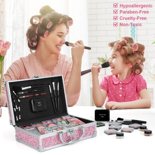 Anpro All-In-One Makeup Kit for Girls 10-12 with Case, Pro Teen Makeup Set, Tween Makeup Kit for Teens Women, Full Make Up Starter Kit with Brushes, Lipstick, Eye Shadow, Palette, Blush, Glitter Gel