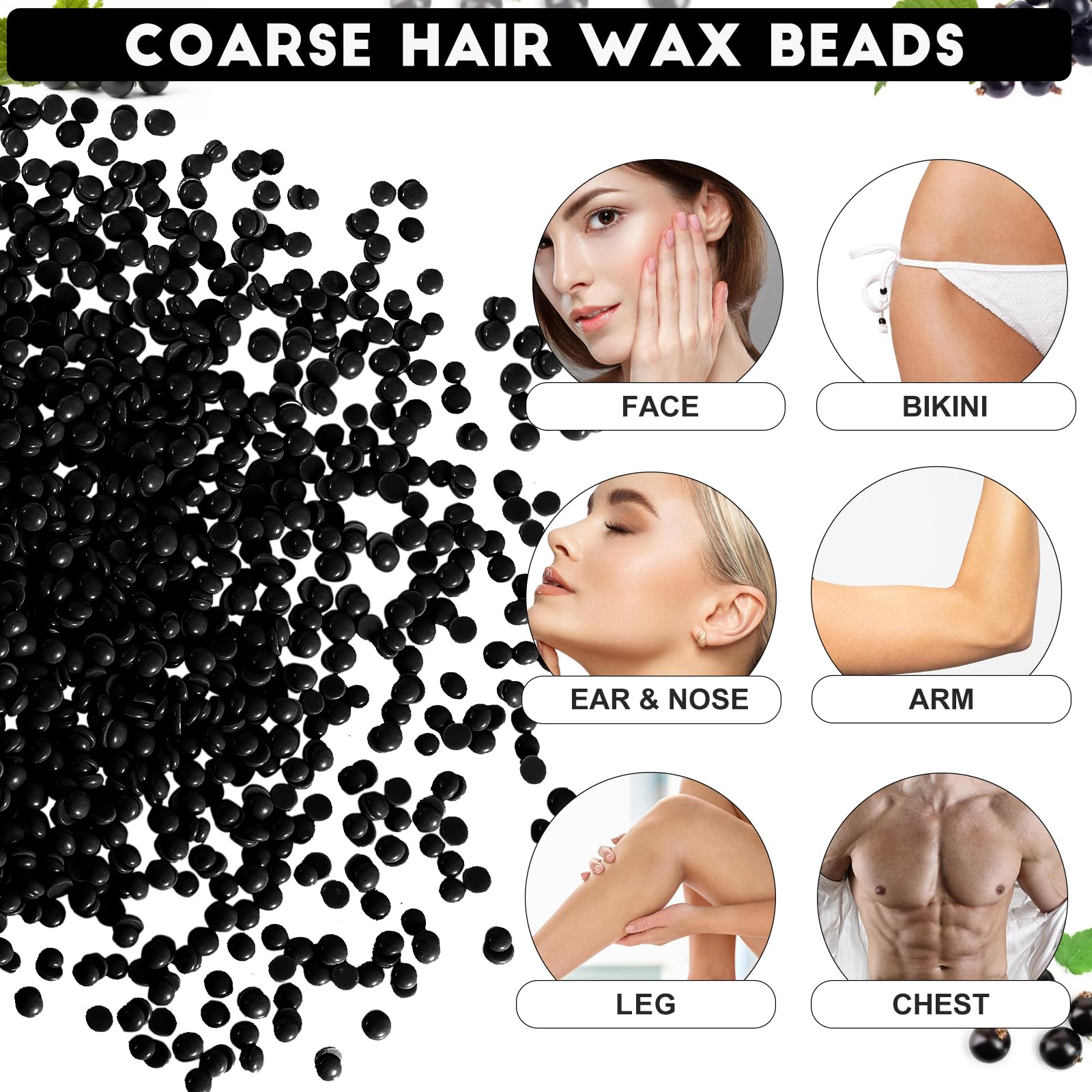3.3lb Bulk Hard Wax Beads, Professional Waxing Bead for Brazilian, Bikini, Body, Face, Arms, Legs, Back, Chest, Coarse Hair Hair Removal, Scented Stripless Wax beans, 50 Wooden Sticks