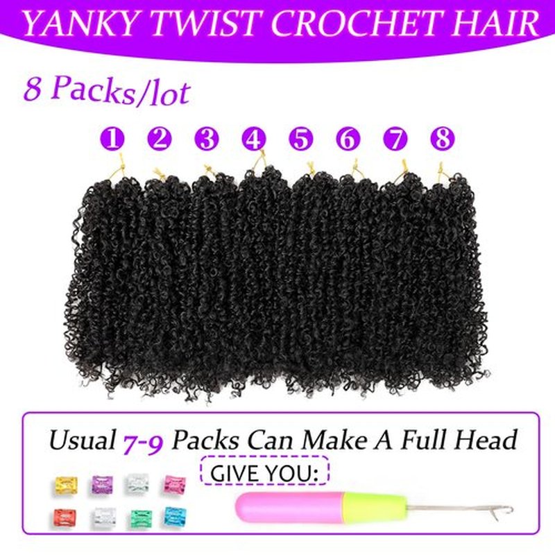 Aeyab Yanky Twist Crochet Hair for Black Women 8 Inch Mini Twist 8 Packs Crochet Braids Hair Spring Twist Hair Pre-Looped Synthetic Hair Extensions (1B)