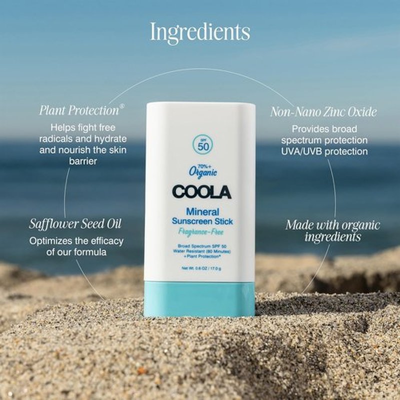 COOLA Organic Mineral Sunscreen Stick SPF 50 - Vegan, Gluten-Free Daily Skin Protection | 0.6 Oz
