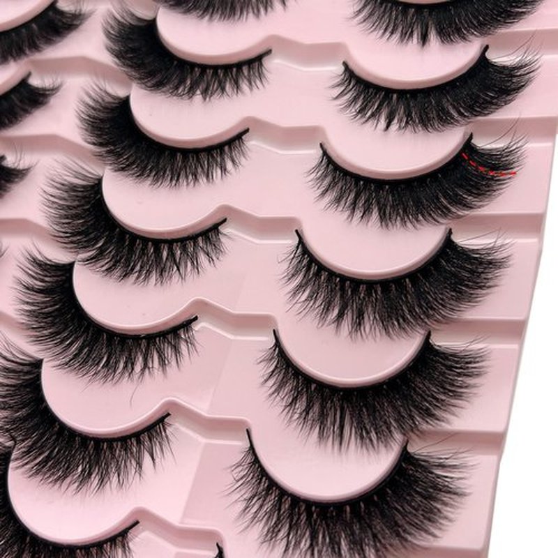 loladook Cat Eye Lashes Natural Look Short Fluffy 16mm Faux Mink Full Strip Lashes Pack 3D C Curl Volume Fox Eye False Eyelashes 14 Pairs