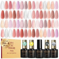 ROSALIND 24pcs Jelly Gel Polish Set, 20 Colors Neutral Pink Nude Sheer White Color Soak Off UV Gel Set with Base Glossy Matte Glitter Top Coat DIY Manicure Gifts