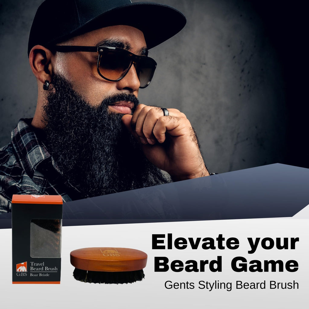 G.B.S 2 Pack Beard Travel Brush with Boar Bristles Great for Dry or Wet Beards Distributes Balm, Oil for Growth and Shine and Softness Professional Durable Camping