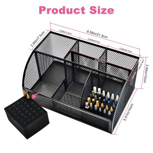 CGBE Nail Drill Bits Holder: 60 Holes Professional Drill Bit Holder for Nails - Mesh Metal Nail Tools Organizer Display Case - Nail Desk Organizer for Nail Tech - Black (Not Included Nail Drill)