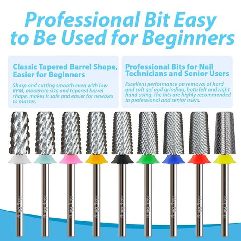 6.6mm Large Tapered Barrel Nail Drill Bit, Cross Cut 3/32" Professional Tungsten Carbide E-File Bit, Fast Hard & Soft Gel Acrylic Removal, Safety Top Two-way Rotation for Manicure Pedicure, Fine.