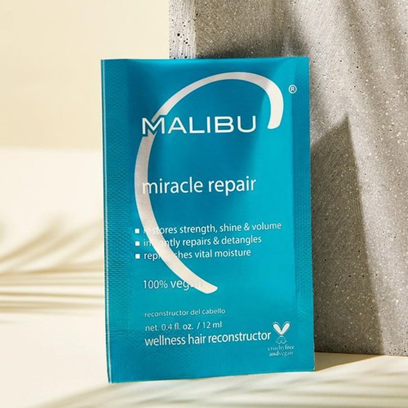 Malibu C Miracle Repair Reconstructor - Nourishing Hair Treatment for Weak, Damaged Strands - Flax Protein & Vitamin B5 for Moisture (12 Packets)