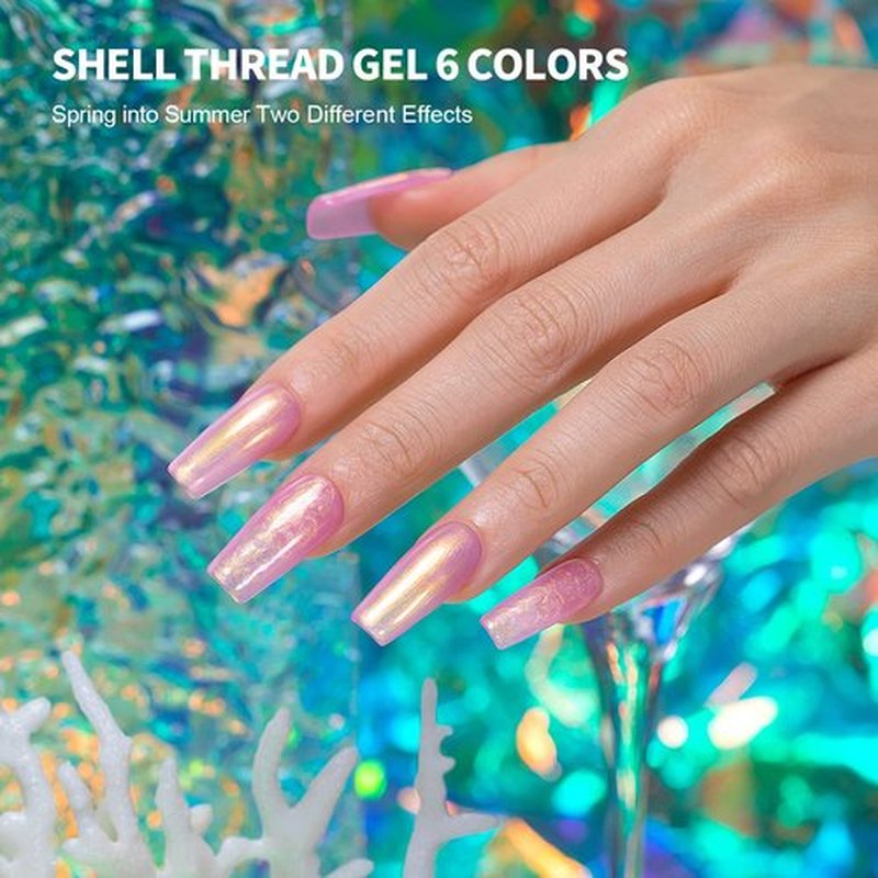 RARJSM Pearl Gel Nail Polish Set - 6 Colors with Glitter & Shimmer | Mermaid Swirl Effect, Soak Off
