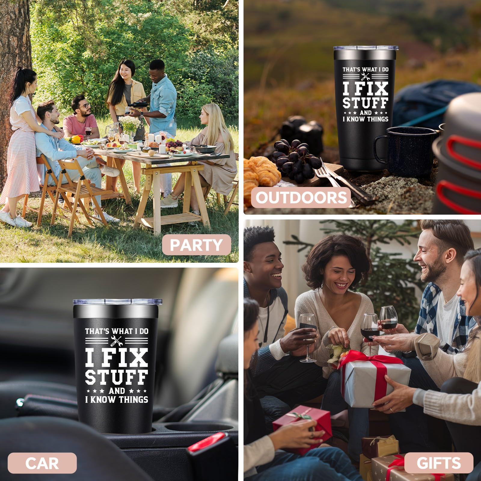 DOEARTE Fathers Day Gift for Dad from Daughter, Son - I Fix Stuff and I Know Things - Birthday Gifts for Men, Male, Husband, Grandpa - Gifts for Men for Who Have Everything - 20oz Men Tumbler