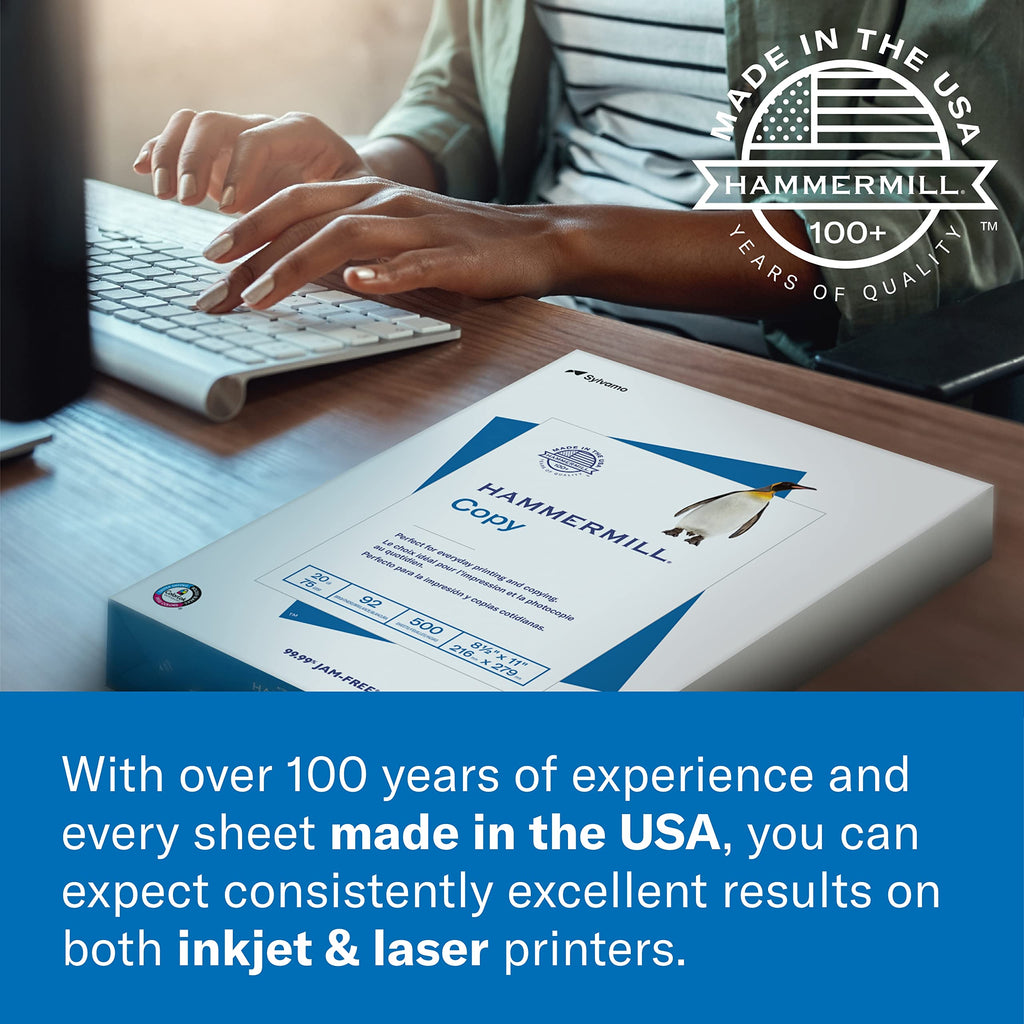 Hammermill Printer Paper, 20 lb Copy, 8.5 x 11-8 Ream (4,000 Sheets) - 92 Bright, Made in the USA