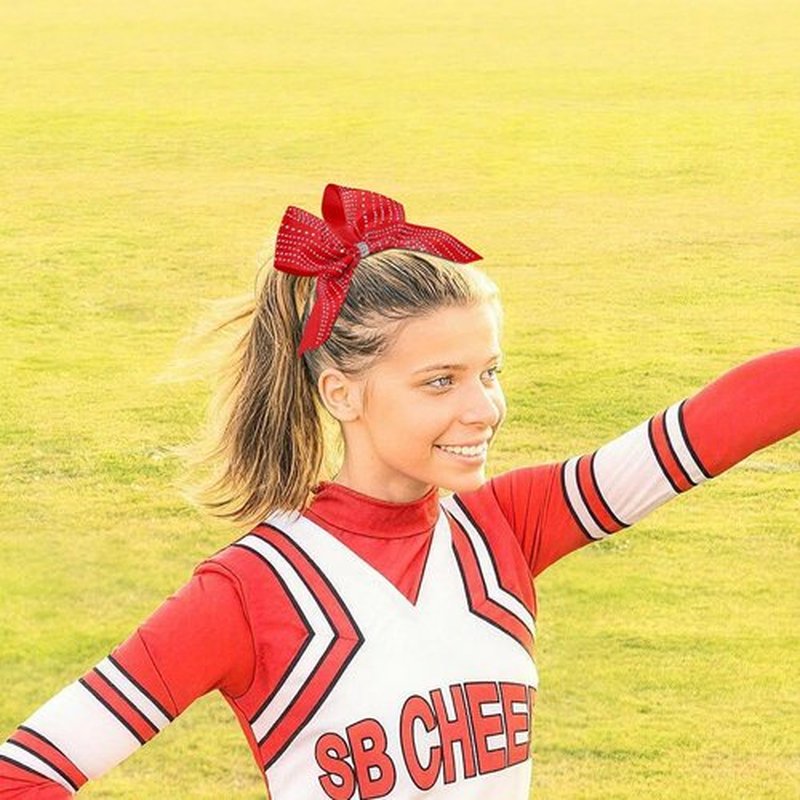 CN 10PCS 7.5" Rhinestones Large Glitter Cheer Hair Bows for Cheerleading, Red Jumbo Cheer Bow with Ponytail Holder for Teen Girls Softball Cheerleader College Sports Competition