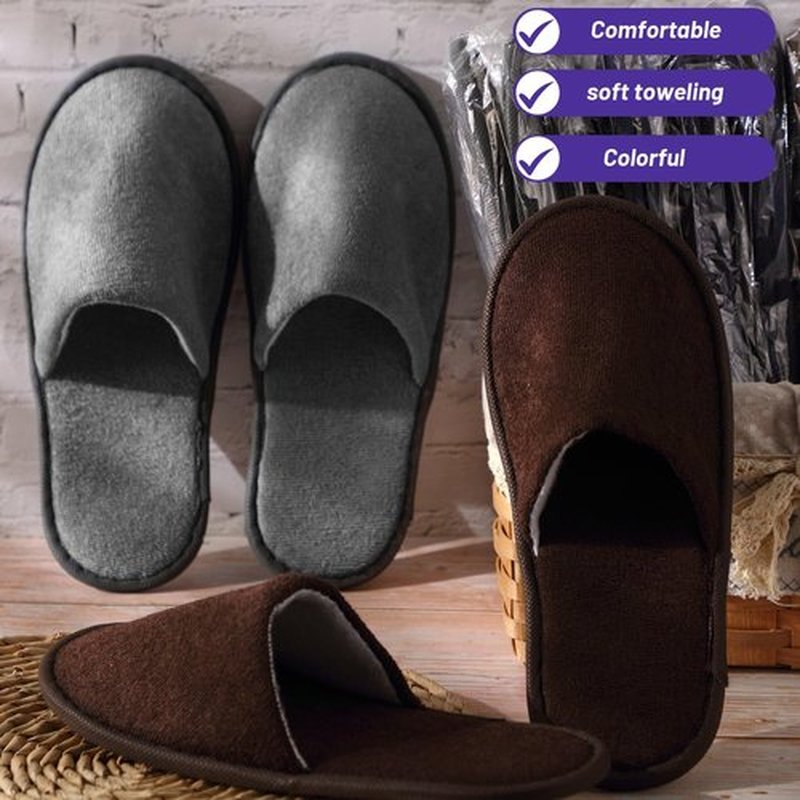 Geyoga 12 Pair Disposable Slippers for Guests Non Slip Disposable House Slippers Washable Reusable for Spa Travel Hotel Indoor Shoeless Home Bride Bathroom(Black, Brown, Navy Blue, Dark Gray,M)